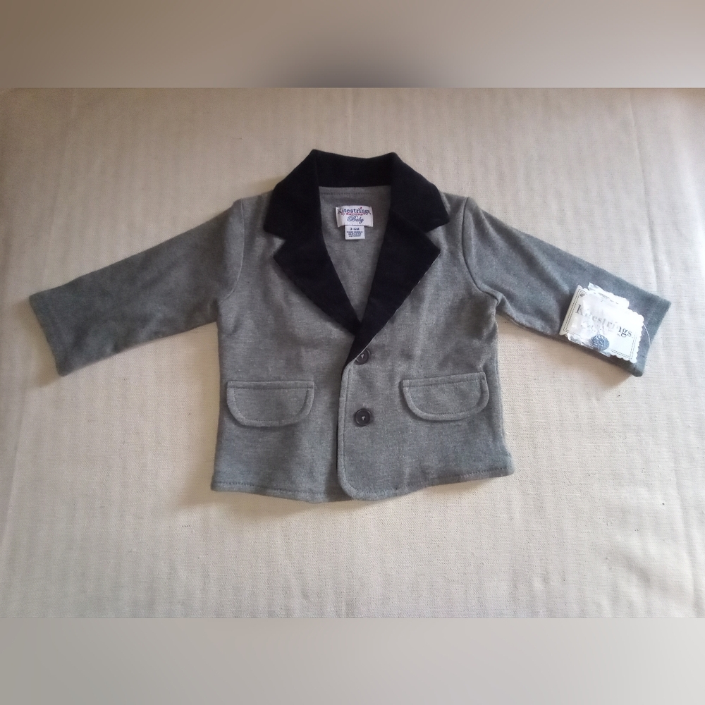 Stylish Kitestrings Gray Kids Suit Jacket with Navy Collar